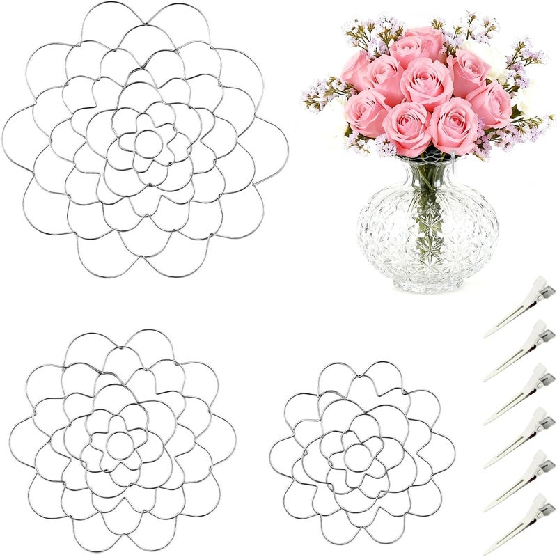 hurifeng 3Pcs Flower Arrangement Holder Set- Stainless Steel Floral Grid Organizer - Wire Frog Insert for Vases Bouquets DIY Home Decor(Silver) - Image 1